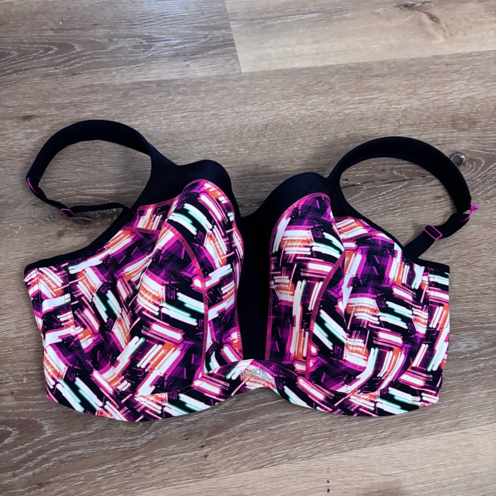 Panache Sport Wired Sports Bra 40FF Purple Pink Abstract High Impact 5021A